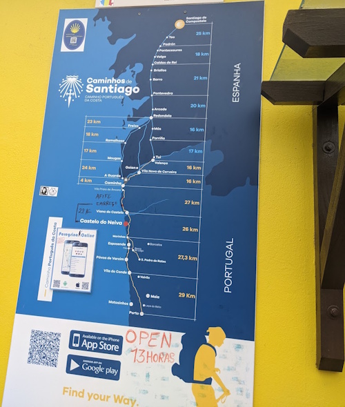Map of the Camino Portugués Coastal Route