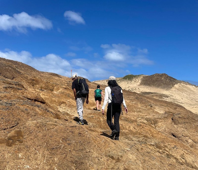 Hikers with backpacks on the Cape Reinga to Twilight Beach Track with GWNZ Meetup