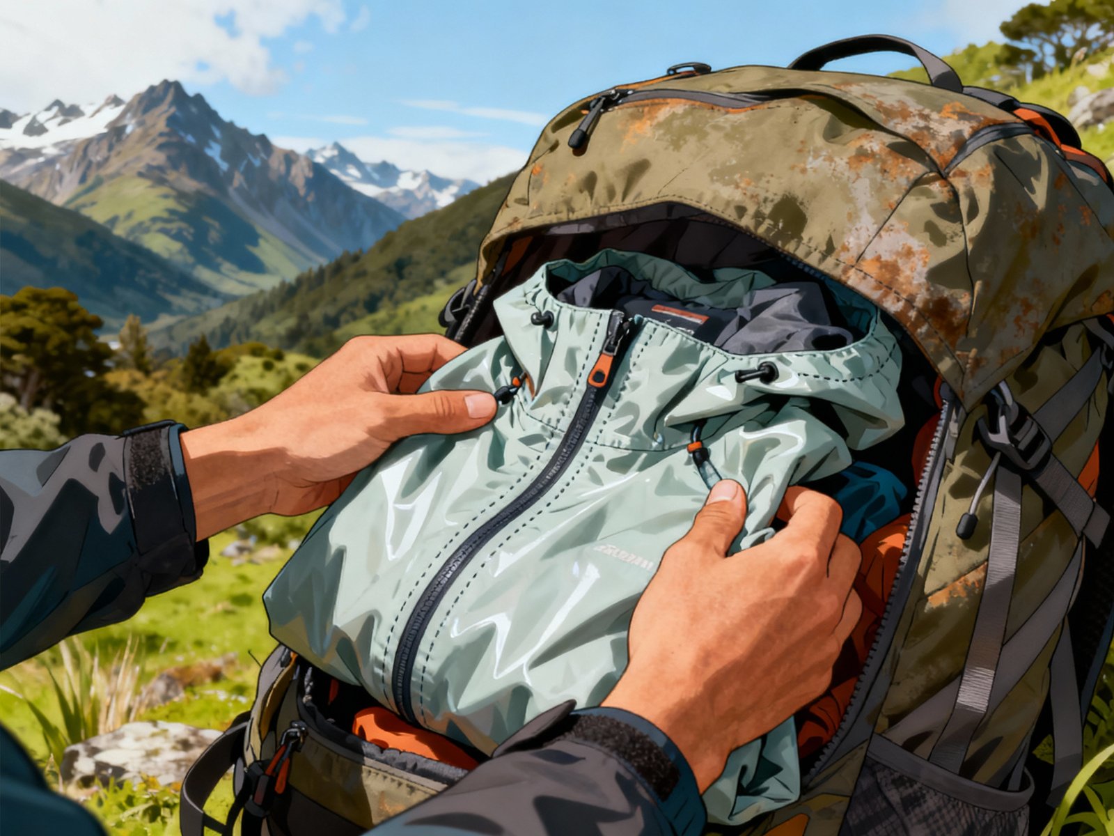 Patagonia outerwear rain jacket in Fiordland rain