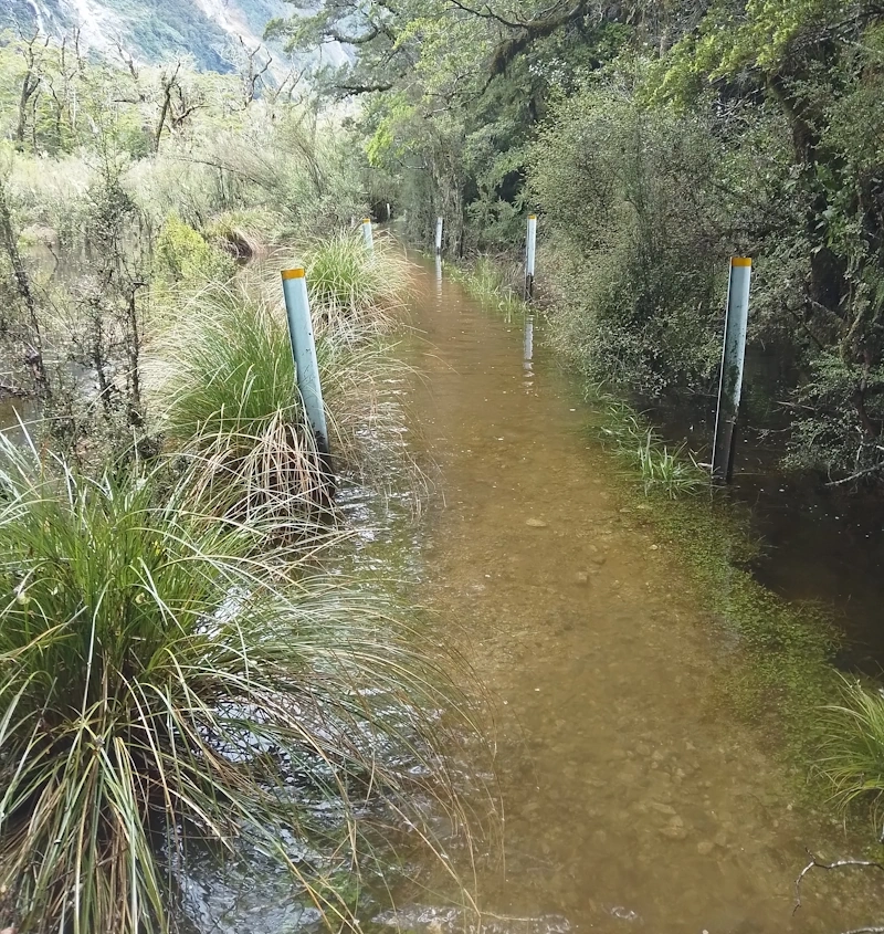 Track turned into canal, Clinton Hut to Mintaro Hut