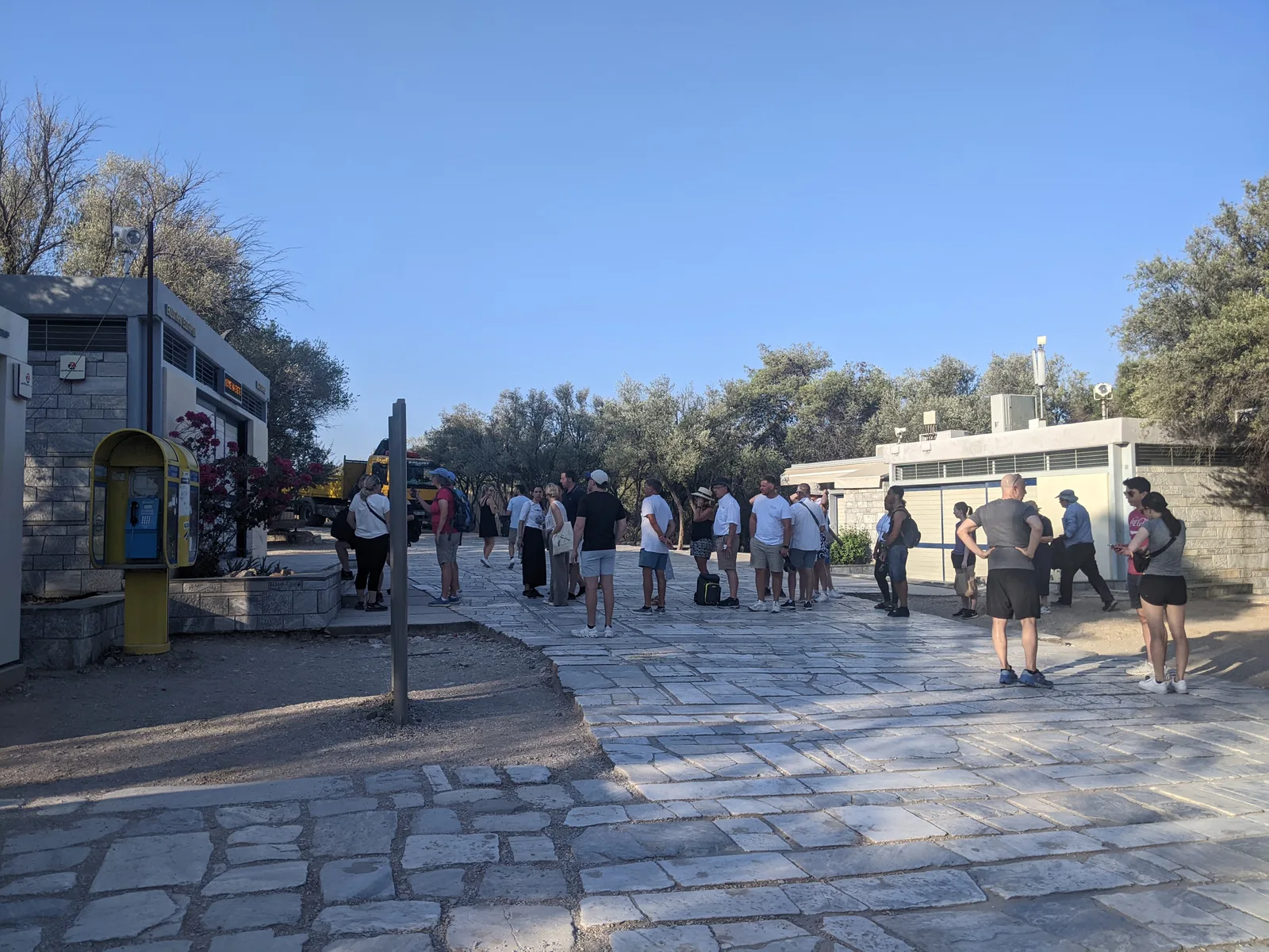 Crowds of tourists gathered at the entrance to the Acropolis archaeological site, Athens, 2025
