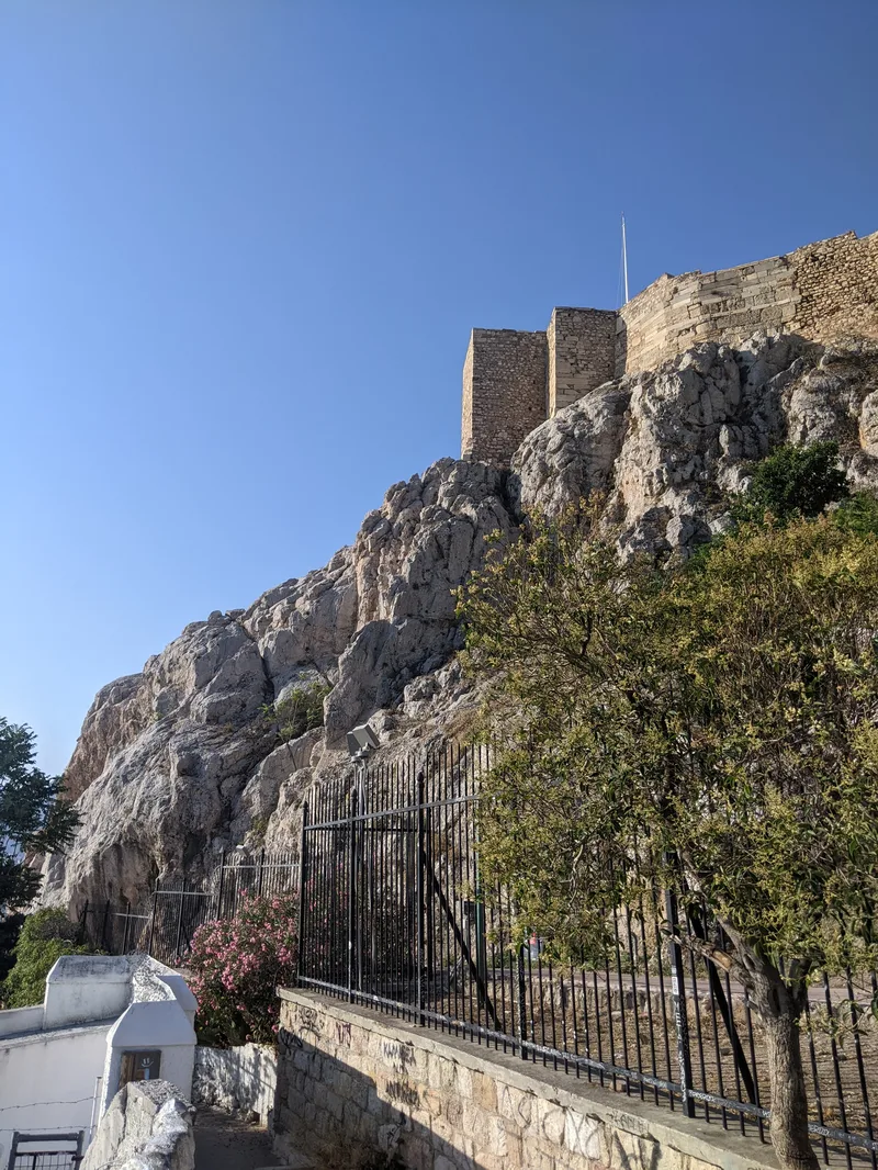 Fortification walls and rocky hillside near the Acropolis of Athens