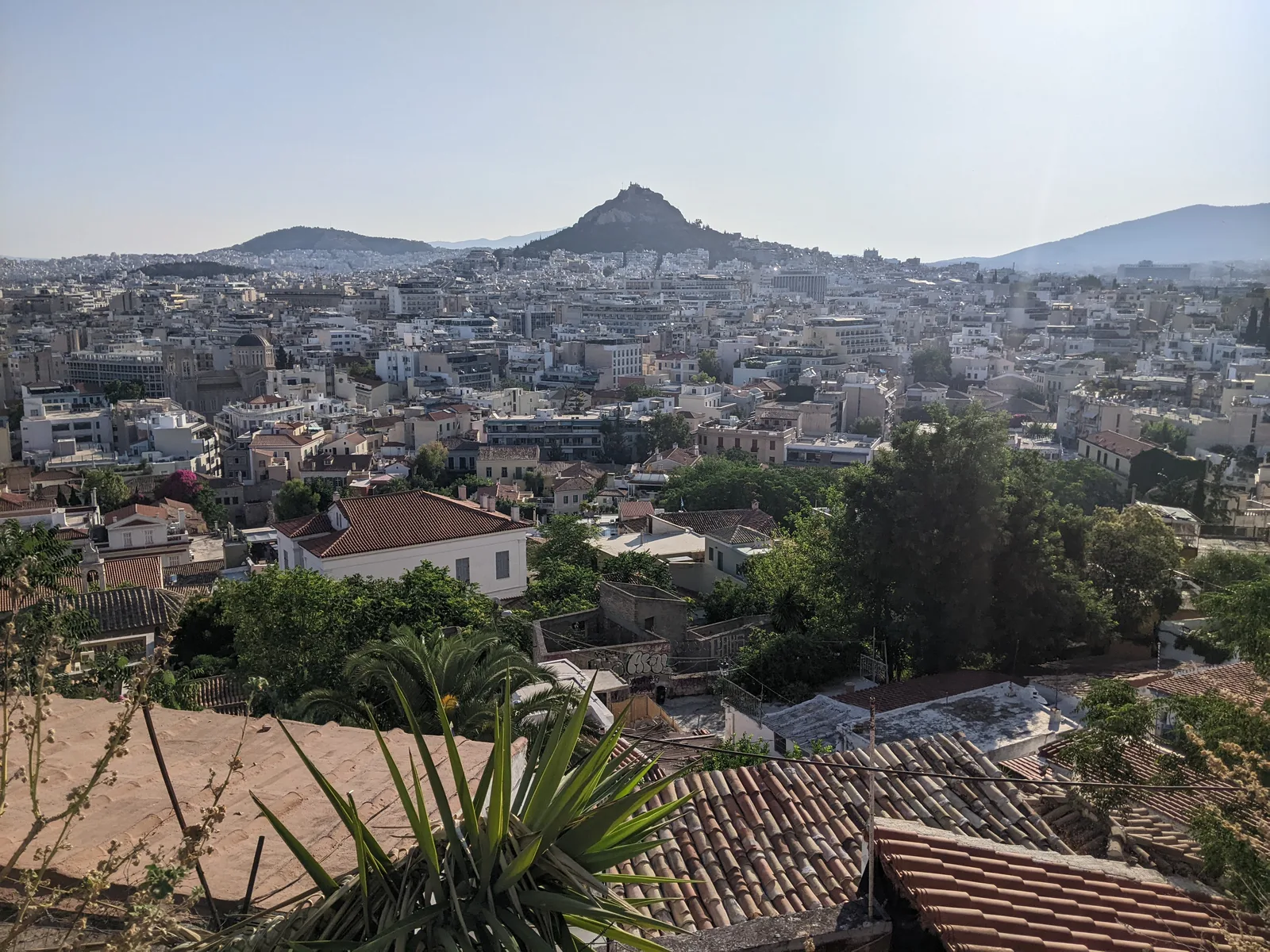 Athens rooftop cityscape looking toward Lycabettus Hill from Areopagus Hill