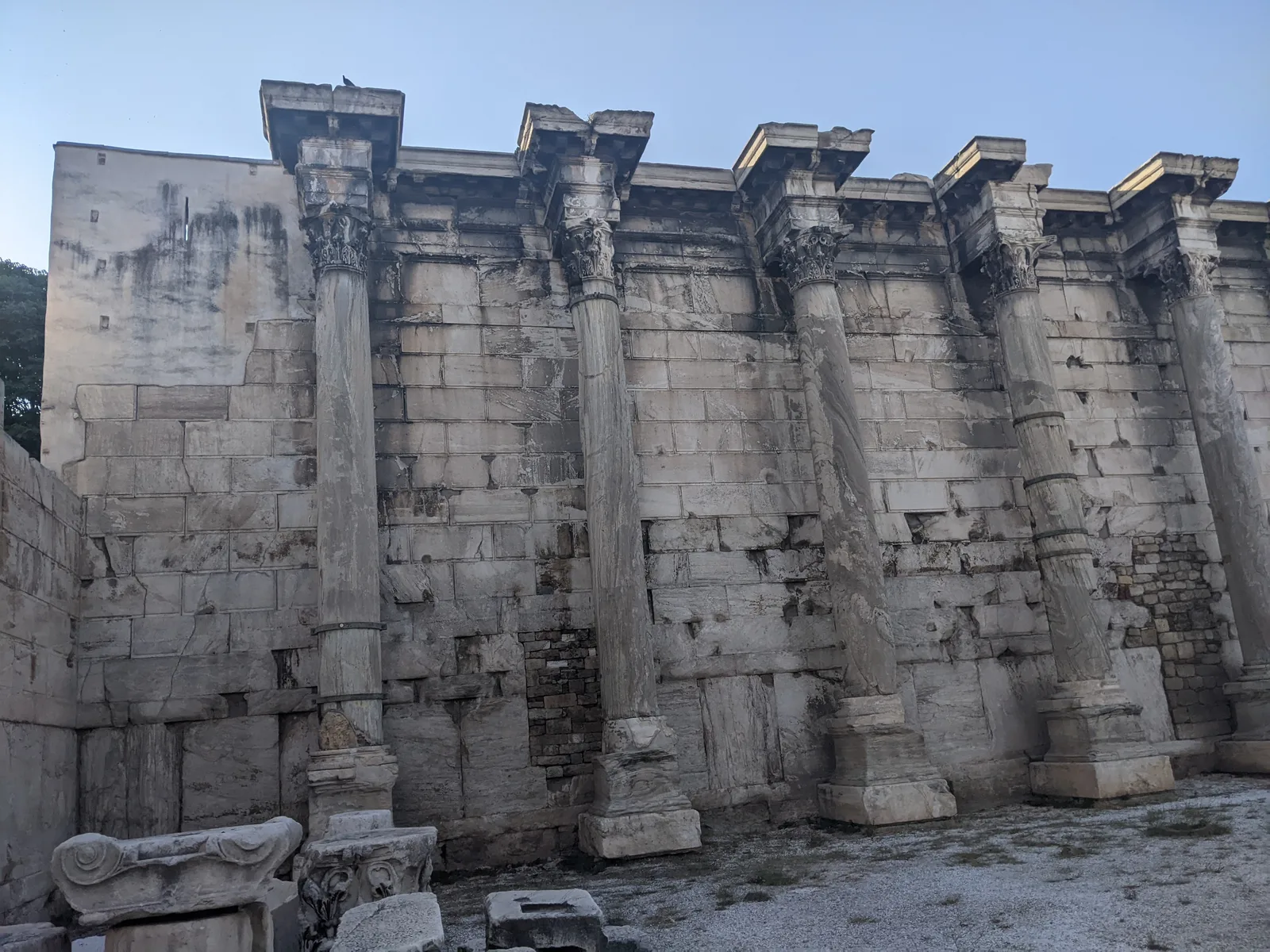 The surviving colonnaded wall of Hadrian's Library with Corinthian columns, Athens