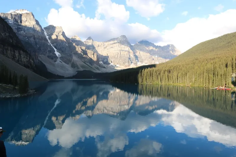Mountains reflected in a calm blue lake