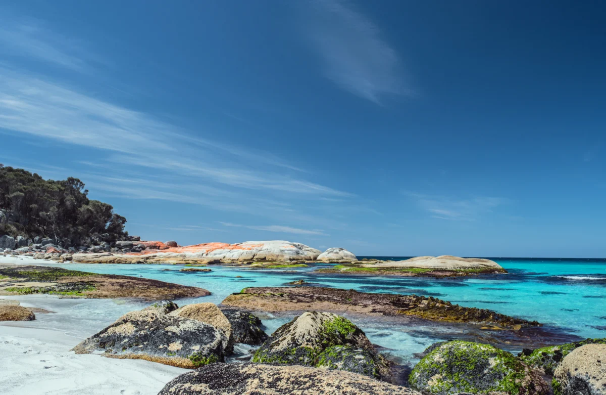 Scenic landscape of Bay of Fires Walk in Australia