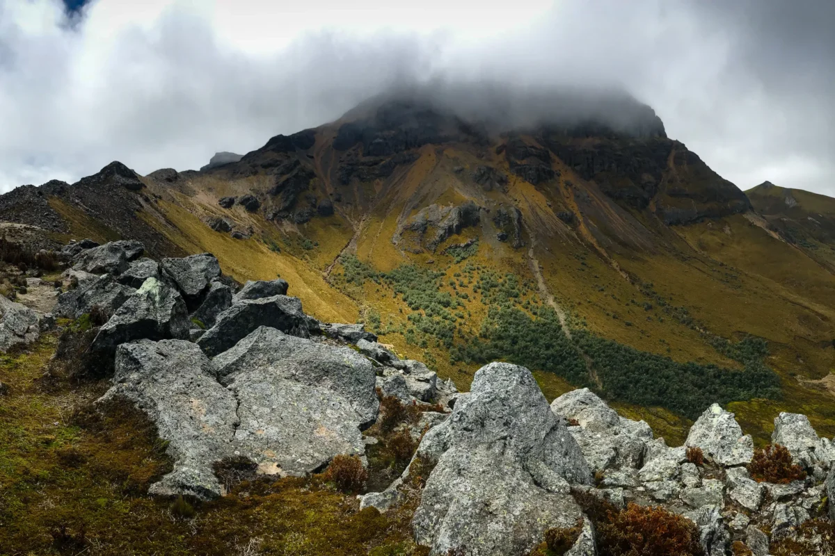 a mountain with a snow capped peak in the distance
