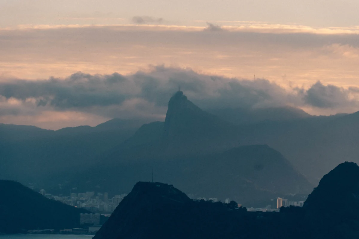 Misty mountains and clouds at sunrise