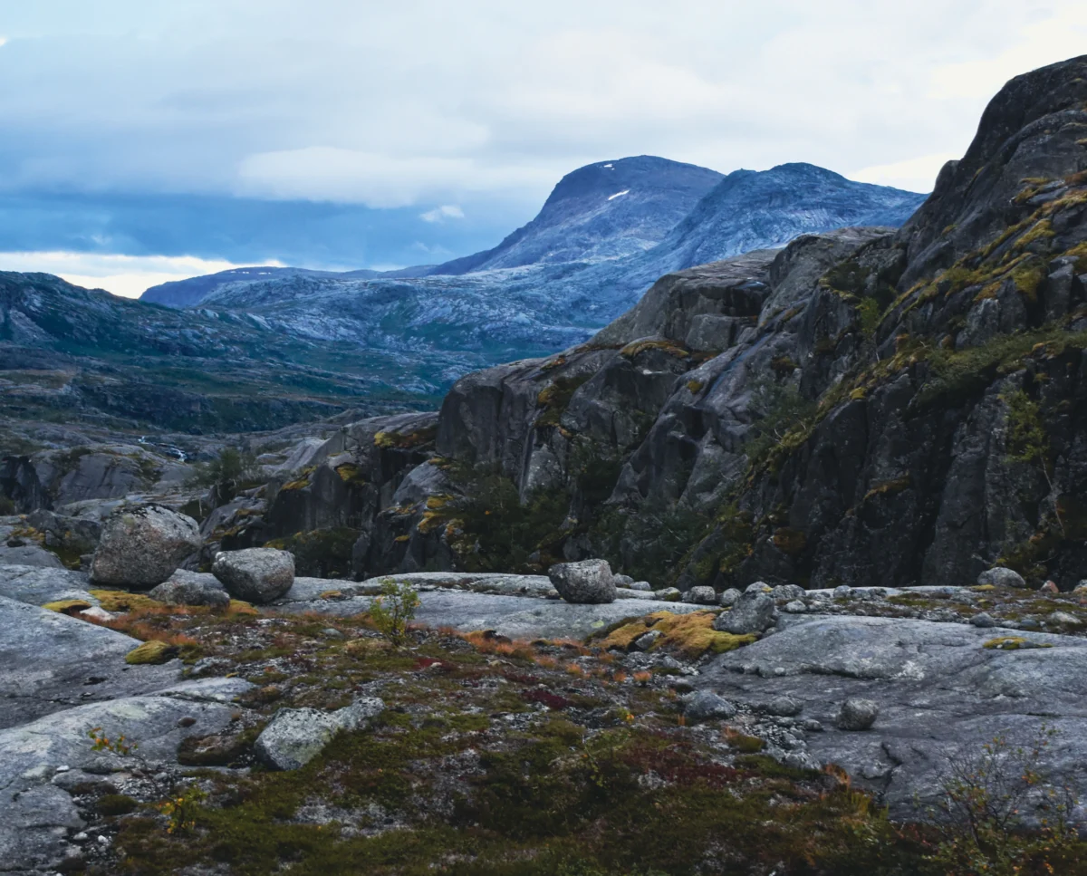 Rocky mountain landscape under a cloudy sky