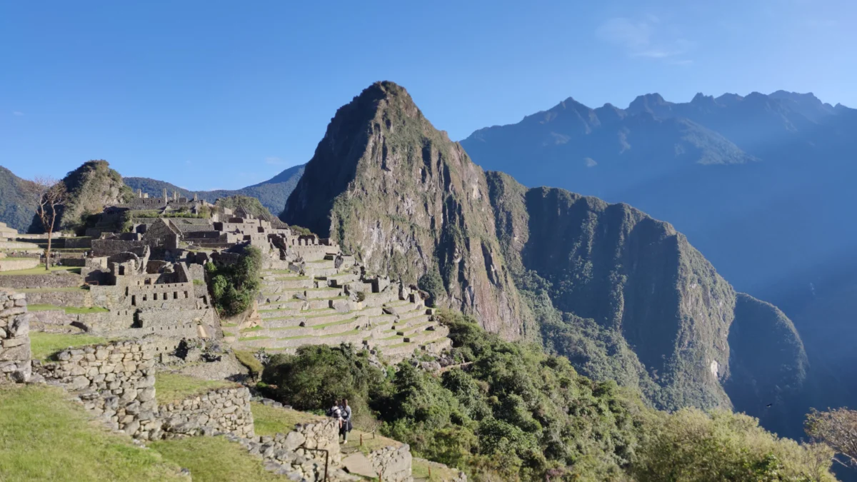 Ancient inca ruins of machu picchu with mountains.
