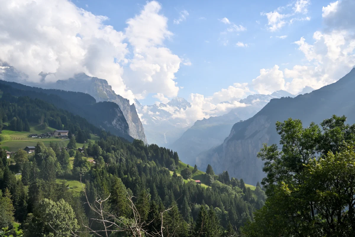 Scenic landscape of Lauterbrunnen to Murren in Switzerland