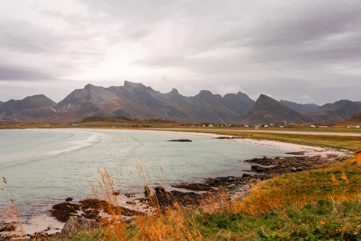Scenic landscape of Lofoten Islands Coastal Trek in Norway