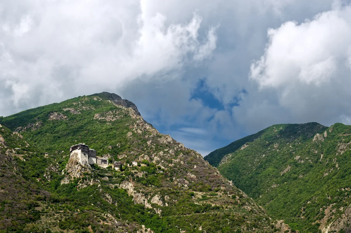 Scenic landscape of Mount Athos Pilgrimage in Greece