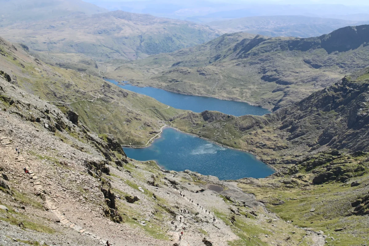 Scenic landscape of Mount Snowdon via Pyg Track in UK