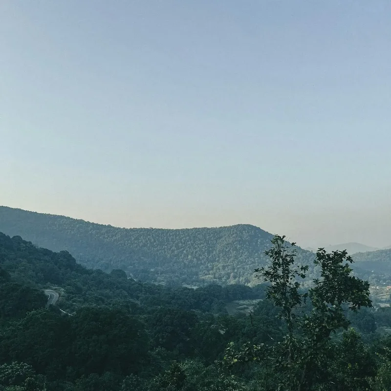 A view of a mountain range from a distance