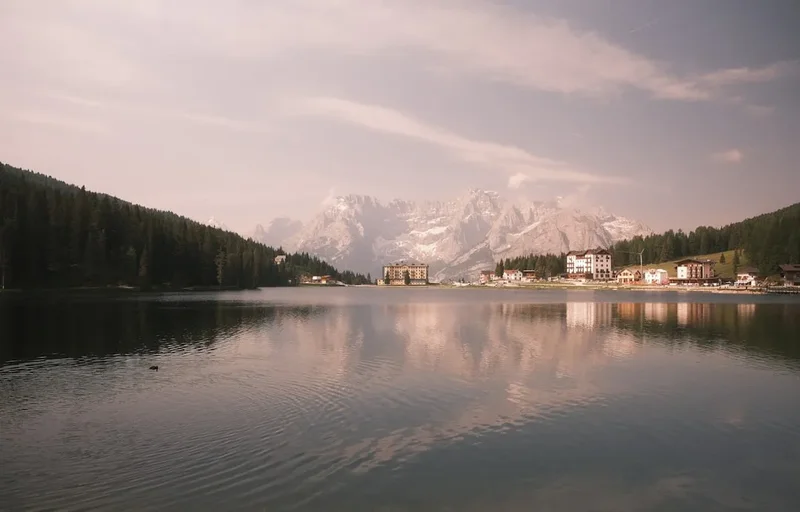 Forest and landscape view on the Dolomites Tre Cime Di Lavaredo