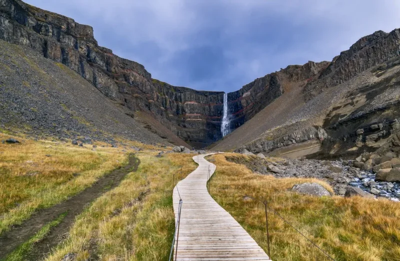 Hiking trail path on the Glymur Waterfall Hike