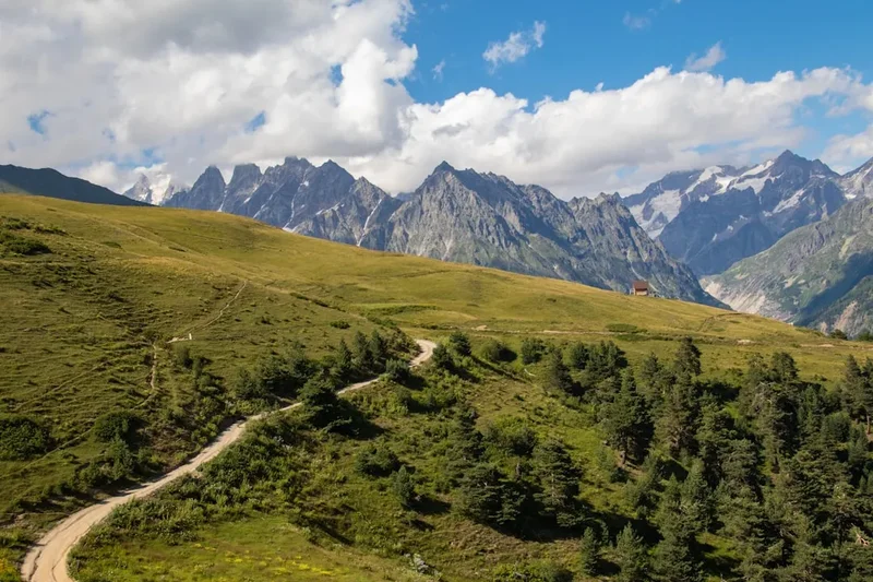 Hiking trail path on the Mestia To Ushguli Trek