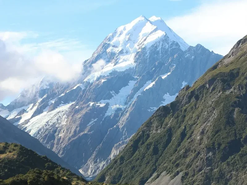 Forest and landscape view on the Mount Cook Hooker Valley Track
