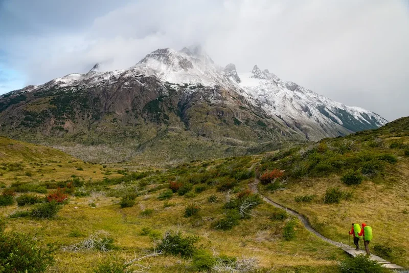 Hiking trail path on the Paine Grande Glacier Grey