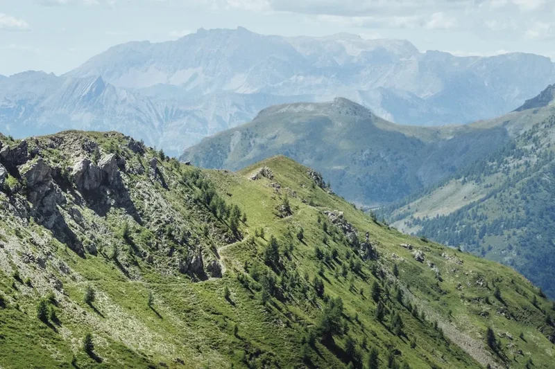 Hiking trail path on the Route Des Grandes Alpes