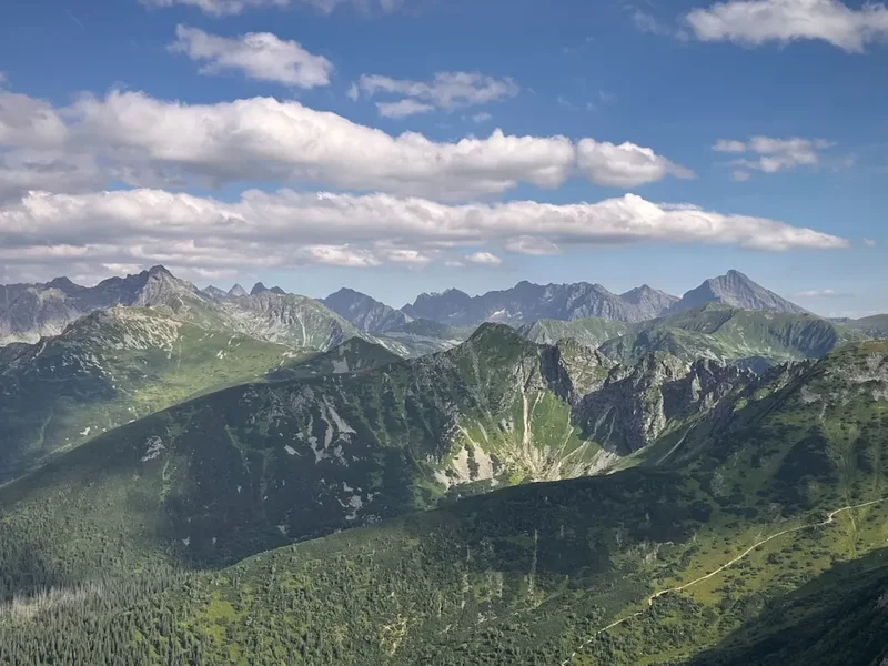 Forest and landscape view on the Tatra Mountains Five Lakes