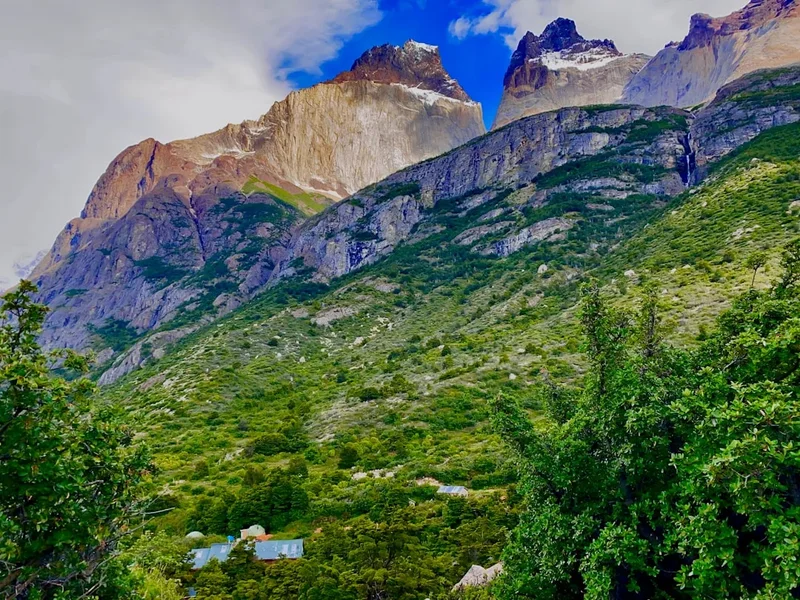 Forest and landscape view on the Torres Del Paine Base Of The Towers