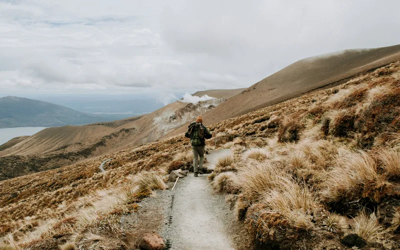 Hiker on New Zealand Great Walk with full pack