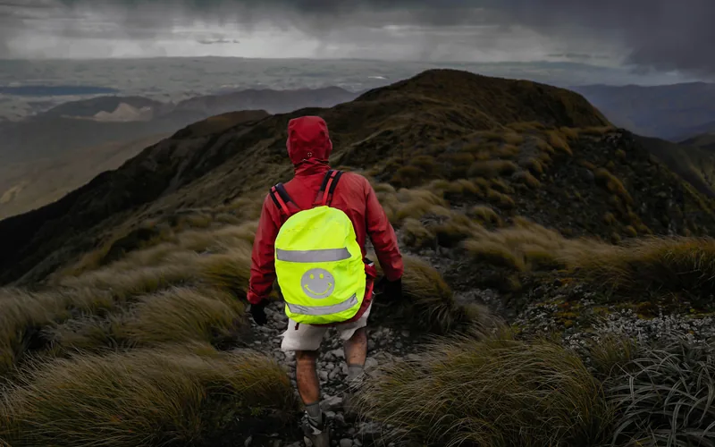 Lightweight hiking backpack on NZ trail